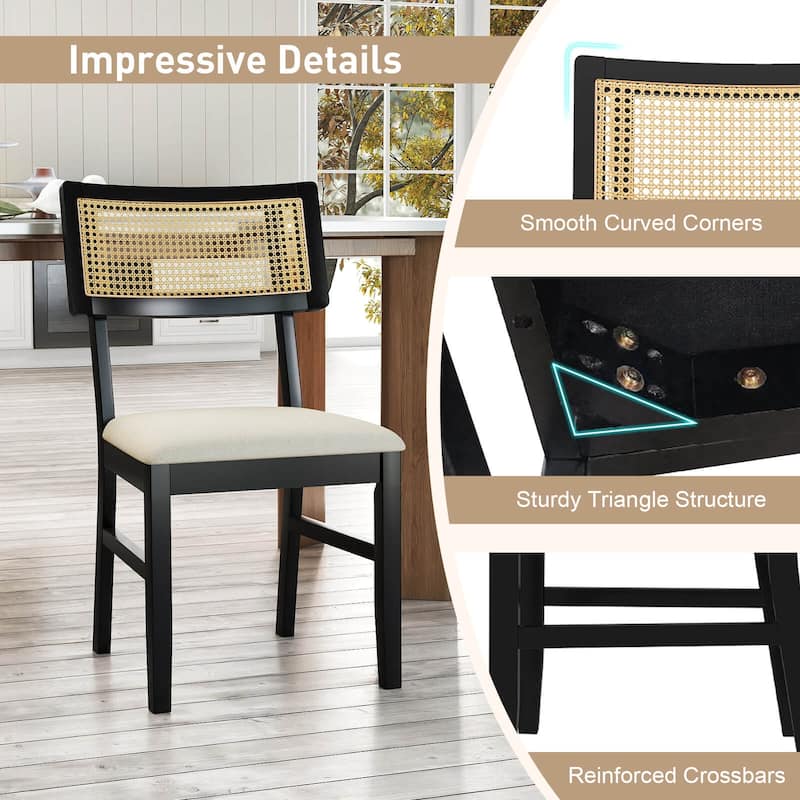 Costway Rattan Dining Chairs Set of 2/4 with Padded Seat, Rubber Wood