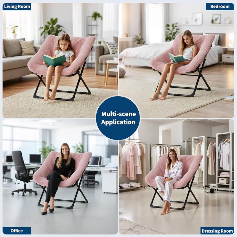 Comfy Folded Chair,Saucer Chair, Lounge Chair - XL Foldable Faux Fur Floor Seat, Non-Slip Base for Stability
