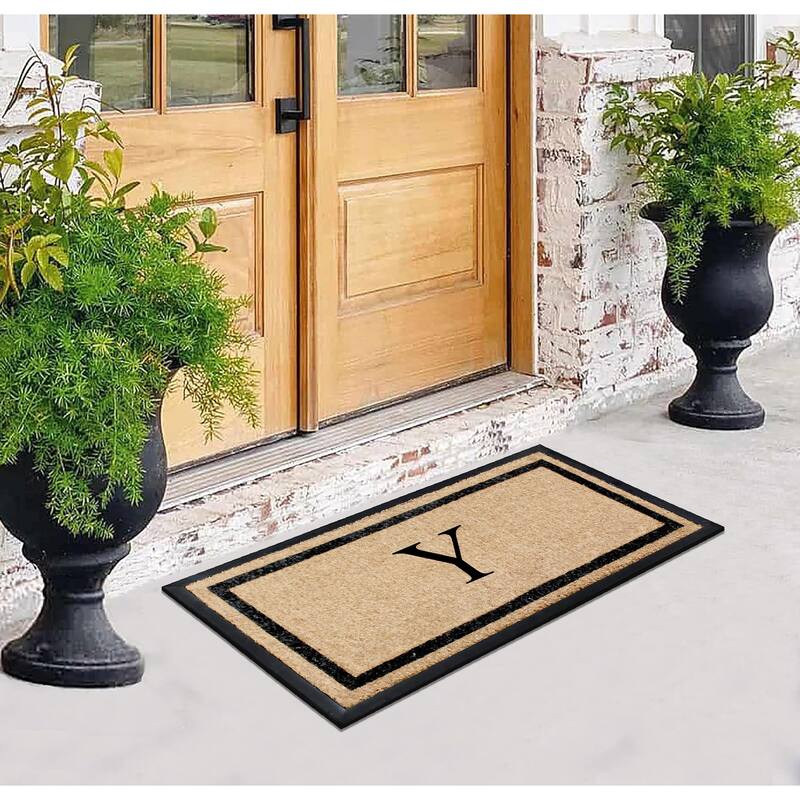 A1HC Rubber and Coir Heavy Weight large Outdoor Durable Monogrammed Doormat 24"X48", Beige