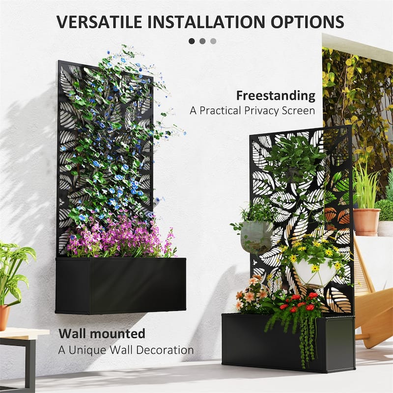 24" Black Metal Wall-Mountable Raised Garden Bed with Drainage Slots for Healthy Plants - 24" L x 9.1" W x 44.5" H