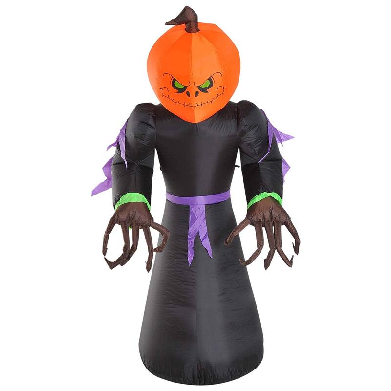 HomCom 7' Scary Tall Light-Up Pumpkin Inflatable Monster Halloween Decoration