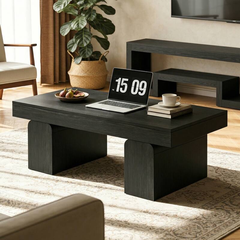 55.11" Double Pedestal Wood Coffee Table, Rectangular