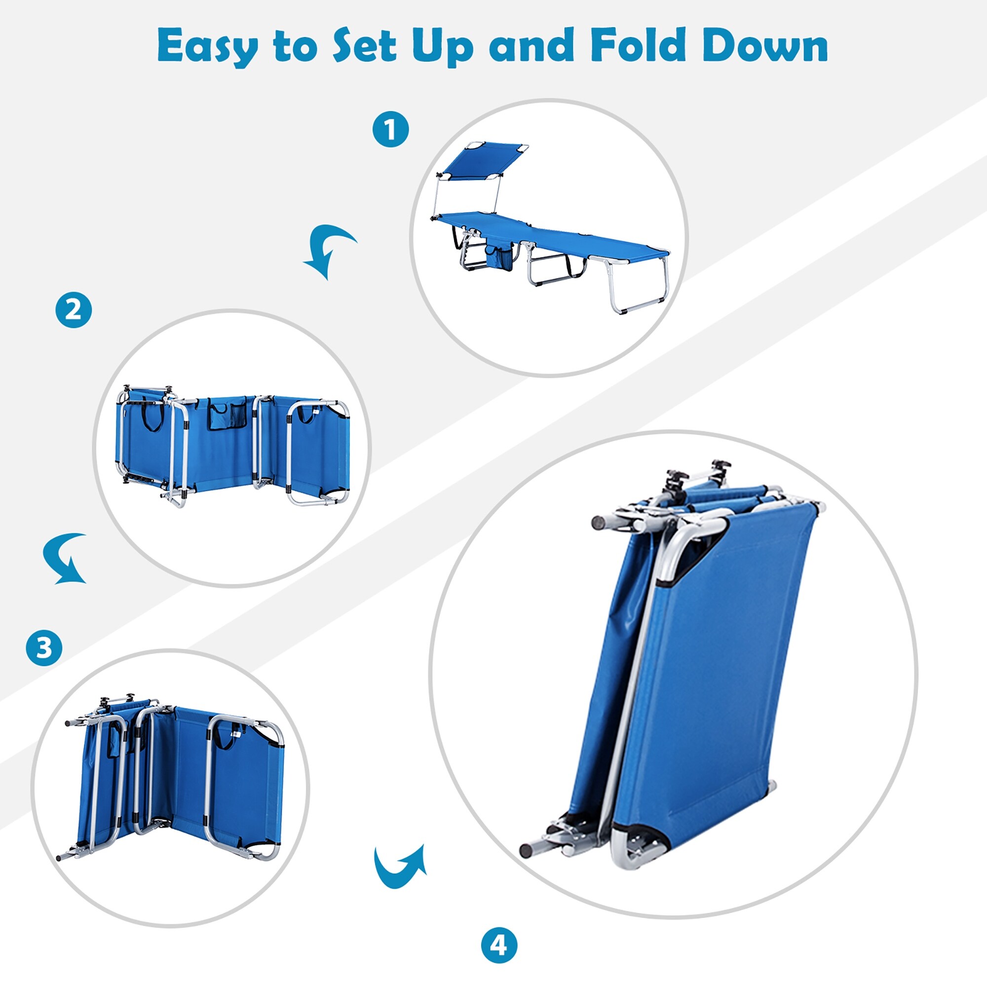 Adjustable Folding Chaise Lounge Chair for Beach Patio Poolside-image