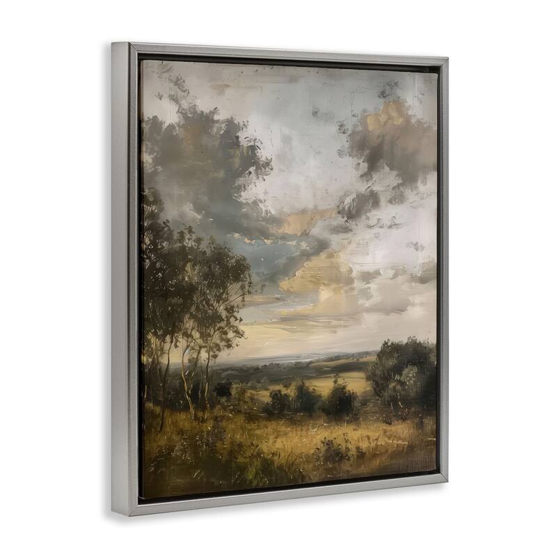 Stupell Rural Meadow at Dawn Framed Floater Canvas Wall Art Design By LSR Creative Studio