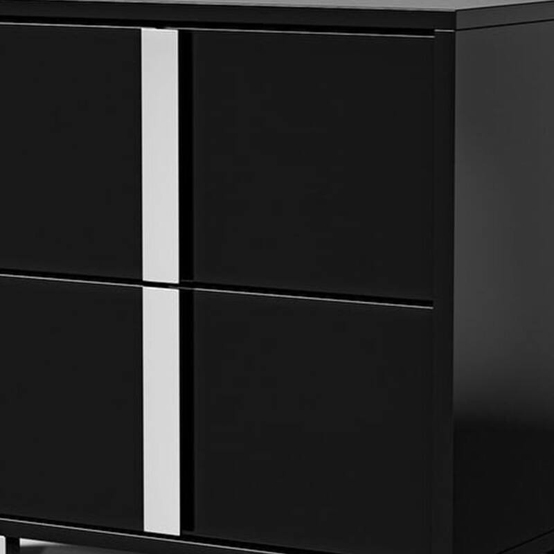 Suni Nightstand, Piano Black Wood with UV Finish, 2 Drawers, 24 Inch