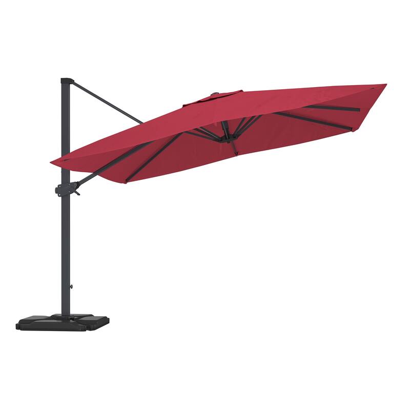 10FT Square Cantilever Patio Umbrella with Base - Red-with Base