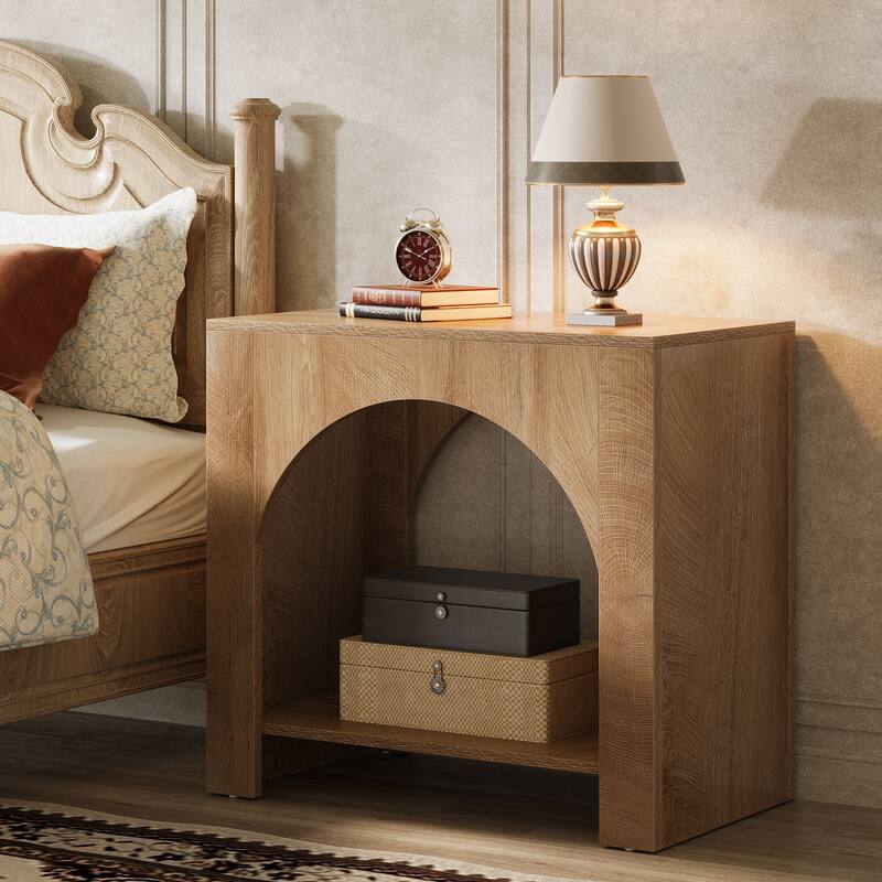 Farmhouse Night Stand for Bedroom, Home Office, Brown Bedside Table - Brown - No Drawers