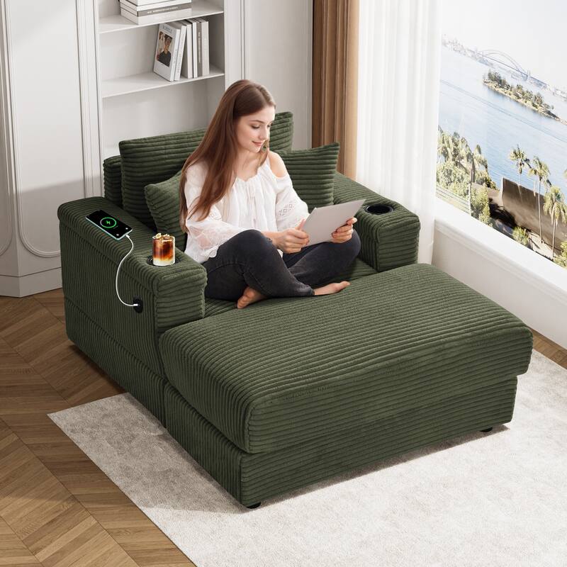 Ouyessir Upholstered Deep Seat Single Sofa with Ottoman for Living Room