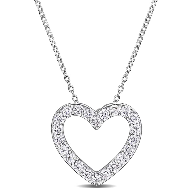 1ct TW Lab-Grown Diamond Open Heart Shaped Necklace in Sterling Silver