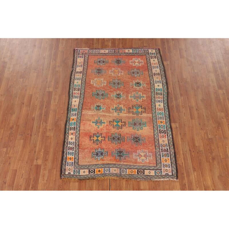 Geometric Shiraz Persian Accent Rug Hand-Knotted Wool Carpet - 4'4" x 6'4"