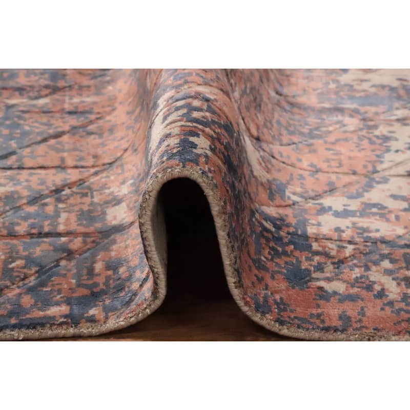 Hand Knotted Oriental Viscose Silk Carpet Modern Abstract Oranges & Rust Abstract Area Rug - 6' 7'' X 4' 8''