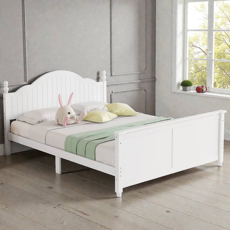 Kids Wooden Platform Bed with Safety Guardrails, Low Profile Bed with Headboard and Footboard