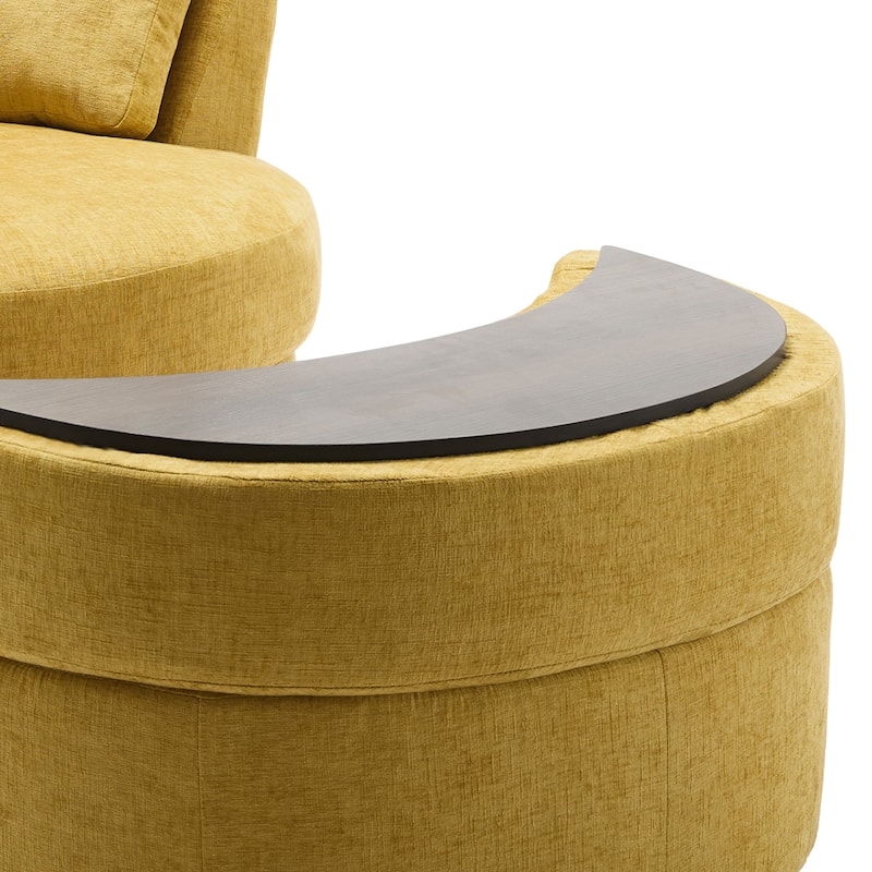 Upholstered Swivel Accent Chair with Wooden Tray Storage Ottoman