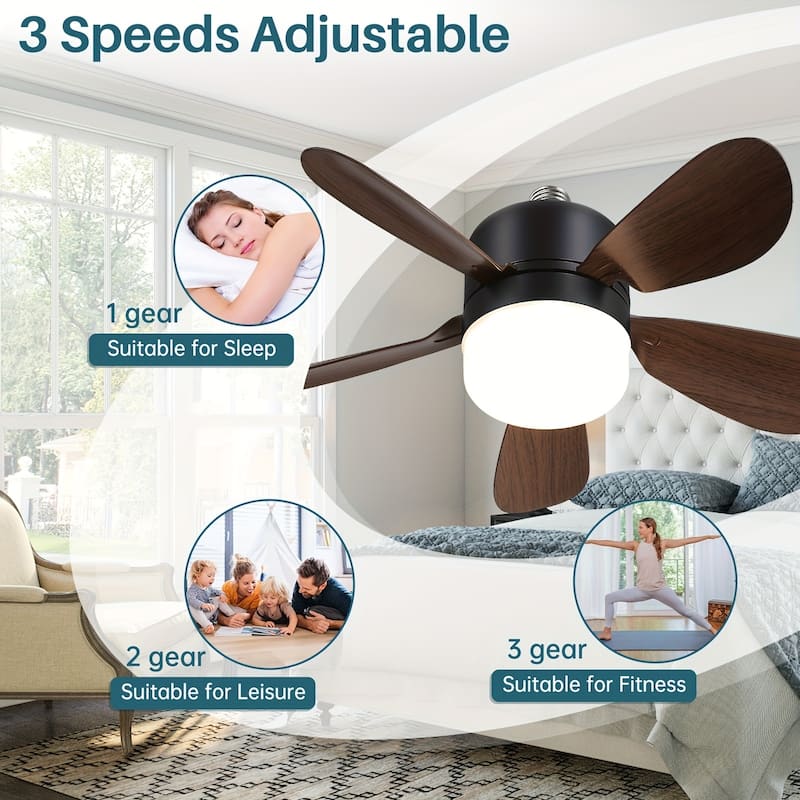 16 Inch Socket Fan Light Plug in Dimmable LED Ceiling Fans with Lights and Remote for Bedroom - 16 inches