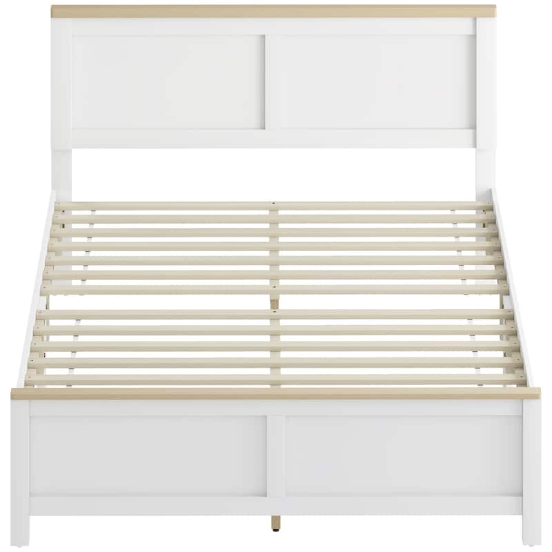 Modern White Full Bed Frame with Headboard, Minimalist Design, 660 lbs Capacity