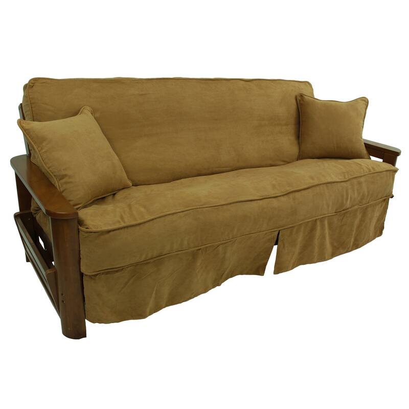 Microsuede Full-Size 8-10 Inch Thick Futon Slip Cover Set with Two Throw Pillows - Full - Camel