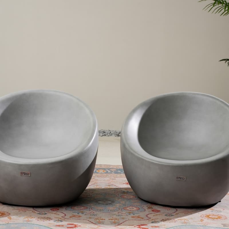 Modern Outdoor Terrafab Composite High-grade Cement Finish Stool Sofa Set (Set of 2)
