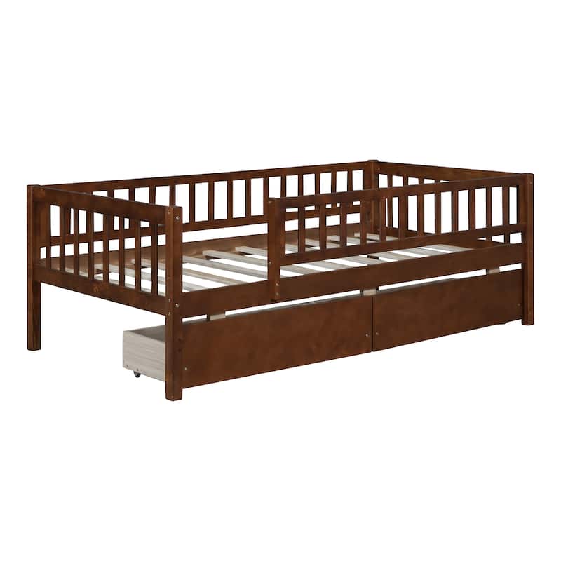 Walnut Twin Size Pine Daybed with Storage Drawers