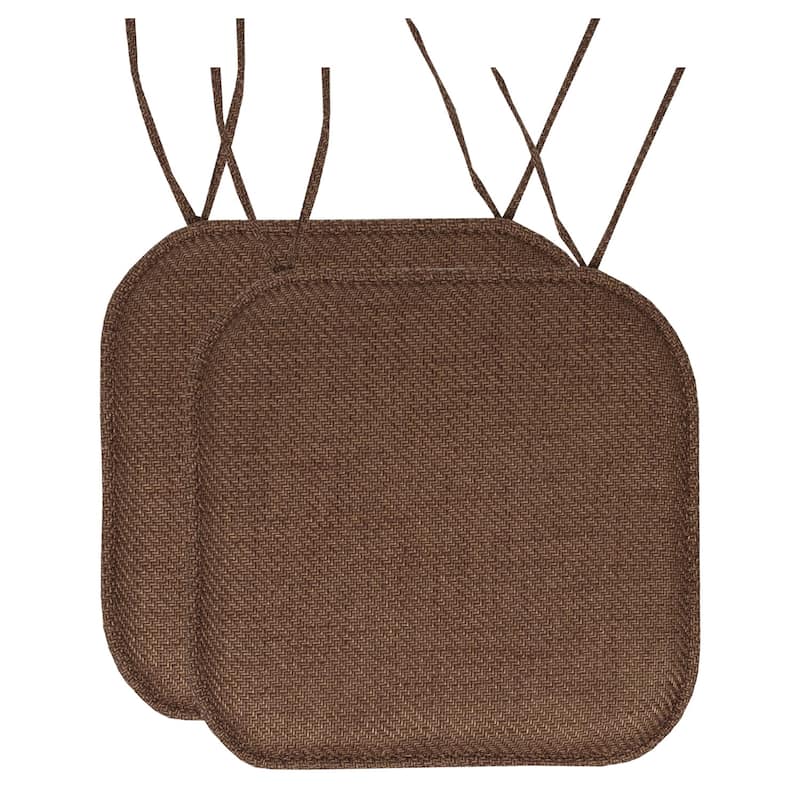 Herringbone Memory Foam 16 x 16 Chair Pad With Ties - Brown - Set of 2