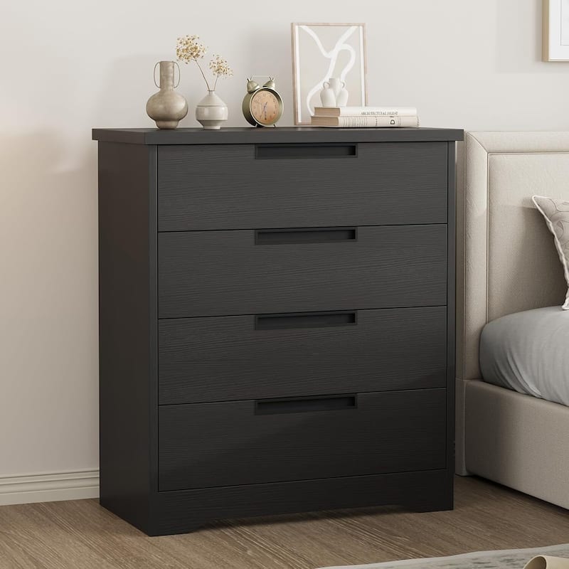 4 Drawer Dresser for Bedroom, Living Room, Nursery, Black - Black