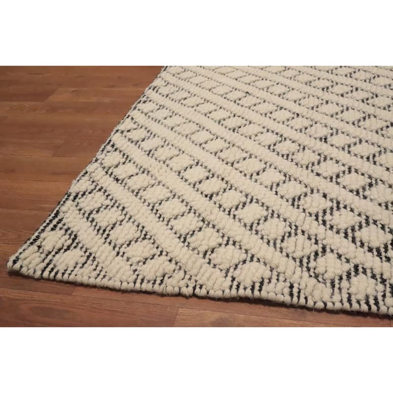 Hand Knotted Oriental 100% Wool Carpet Modern Geometric Beige & Ivories Modern Gotti Design Area Rug - 9' 2'' X 5' 11''