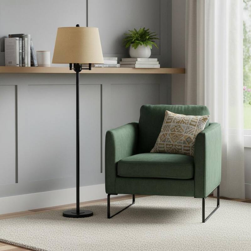 HomeRoots 62" Bronze Four Light Floor Lamp With Beige Fabric Square Shade - 17