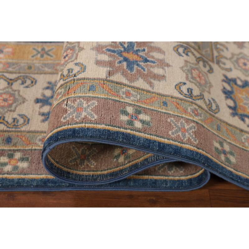 Blue Geometric Kazak Oriental Rug Handmade Traditional Wool Carpet - 6'8" x 10'0"