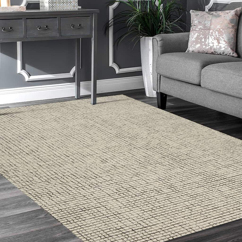Sevita Hand-hooked Geometric Wool Area Rug, Tan and Ivory
