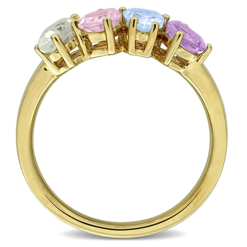 Miadora 1 3/5ct TGW Rose de France Sky Blue Topaz Morganite Green Quartz 4-Stone Ring in Yellow Plated Sterling Silver