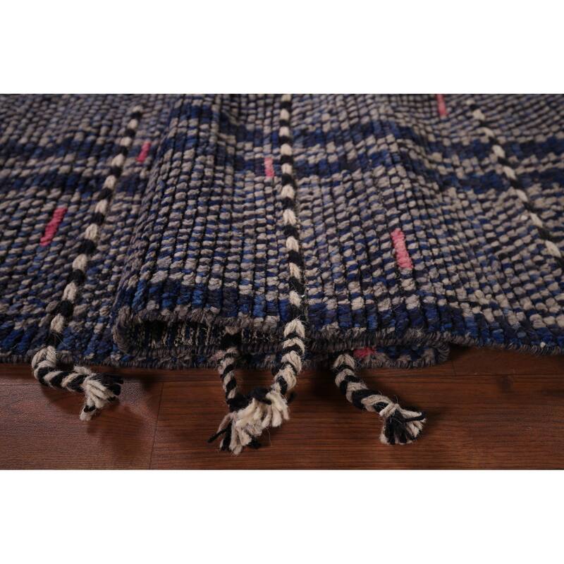 Navy Blue Moroccan Oriental Area Rug Handmade Wool Carpet - 5'11"x 9'10"