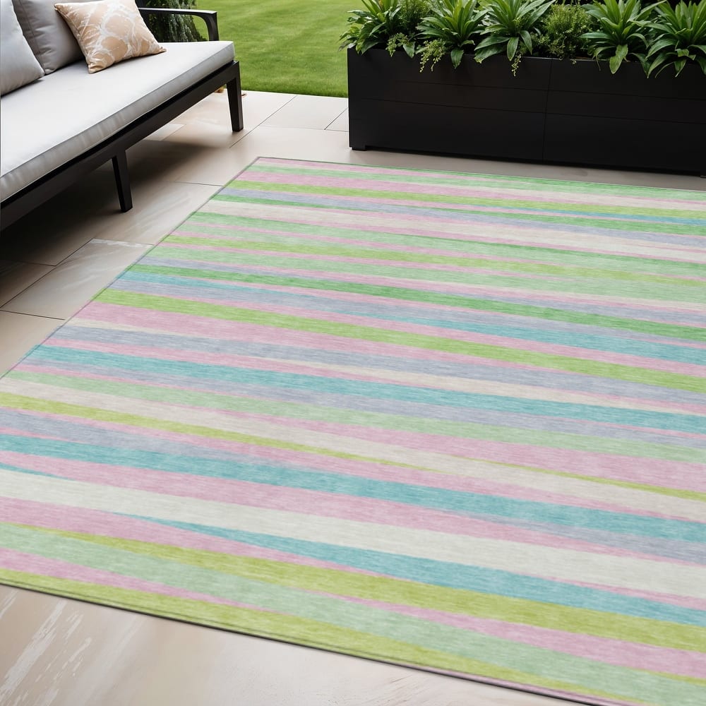 HomeRoots Striped Transitional Rectangle Outdoor Rug