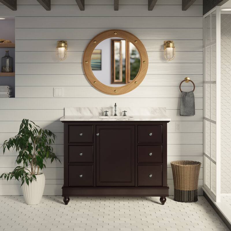 KitchenBathCollection Bella 42" Bathroom Vanity with Carrara Marble Top - Chocolate