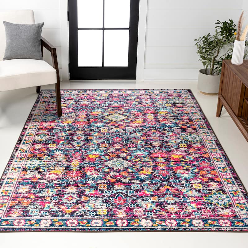 JONATHAN Y Traditional Persian Boho Floral Area Rug - 2 X 8 - Multi/Purple