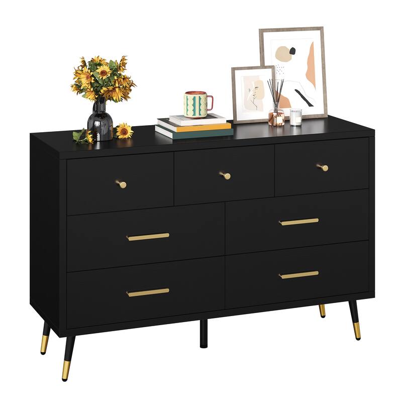 Black 7-Drawer Dresser Chest,Modern Storage for Bedroom or Living Room