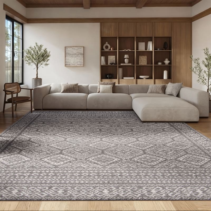 SAFAVIEH Tulum Phebe Rustic Moroccan Boho Rug - 12' x 15' - Dark Grey/Ivory