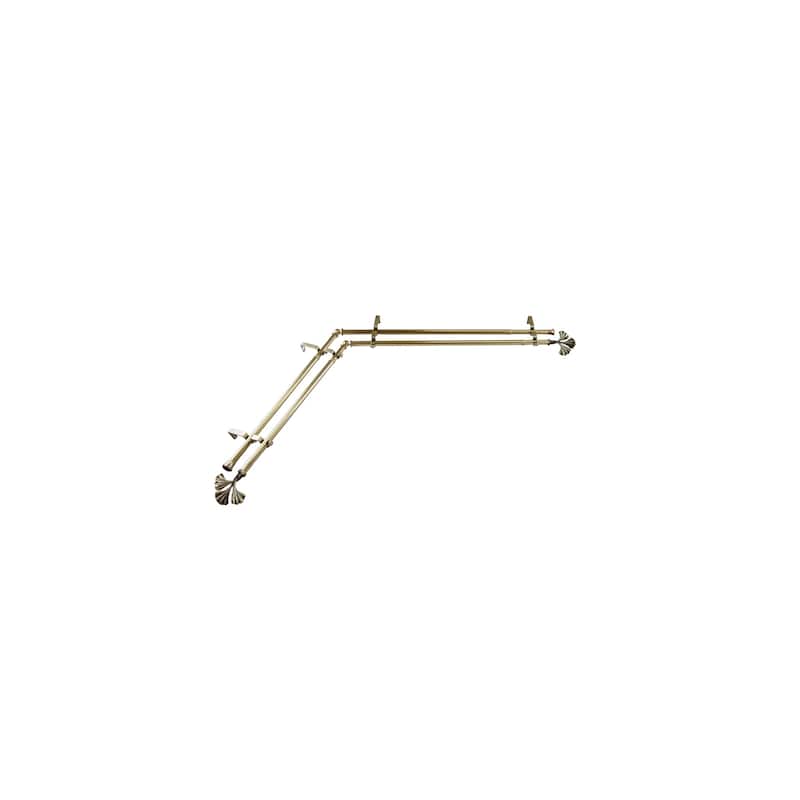 Corner Window Curtain Rod - Antique Brass Double Rod - Adjustable 48-84" - Home Decor - M
