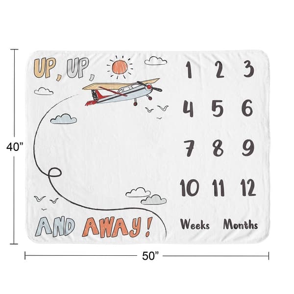 Vintage Airplane Boy Baby Monthly Milestone Blanket - Grey Yellow Orange Red White Blue Airplanes Air Plane Transportation Cloud