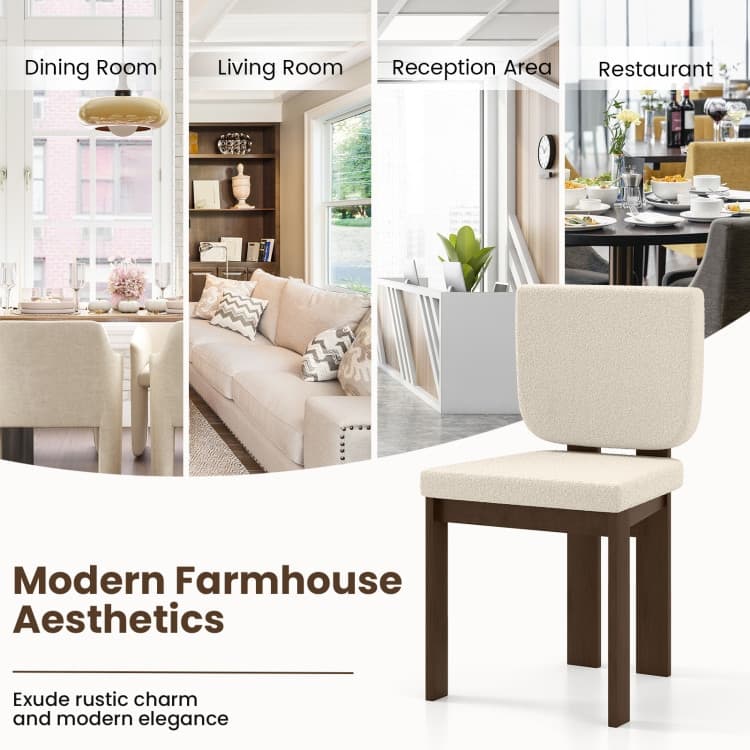 Rubber Wood Dining Chairs Set of 2 with Sherpa Upholstery, Ergonomic Support - 19.5" x 20" x 35"