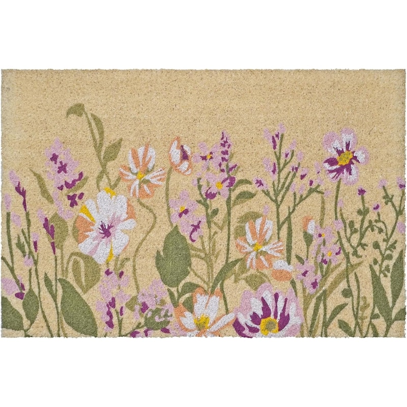 HomeRoots 24" X 36" Brown Green And Purple Floral Outdoor Coir Door Mat - 24.00' X '36.00