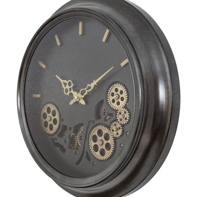 Black Round Gear Clock 18"D with Open Moving Gears