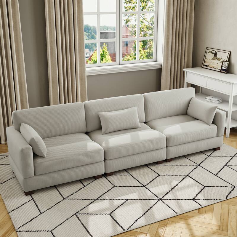 Corduroy Modular Sectional Sofa with Ottoman and Pillows