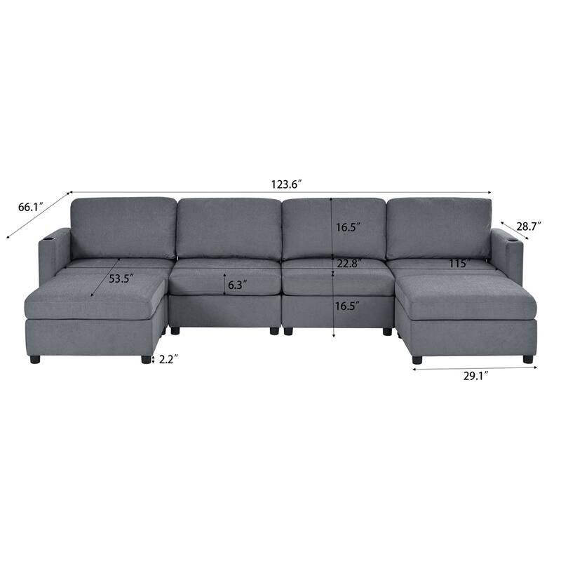 Modern Large Sectional Sofa,U-Shape Modular Sectional Couch w/Storage