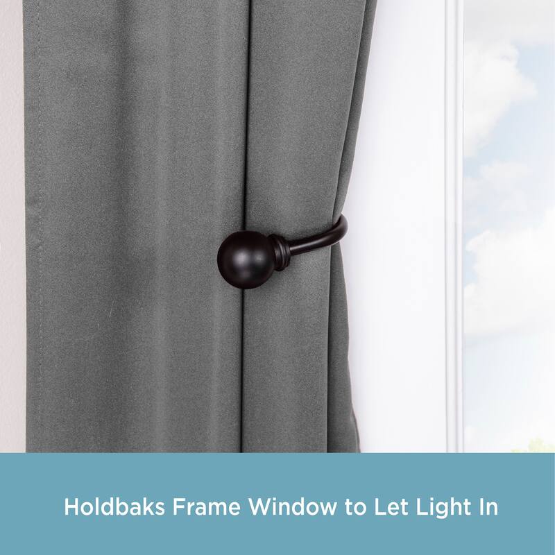 Kenney Decorative Ball Holdbacks for Curtains and Drapes, Black 2-Pack