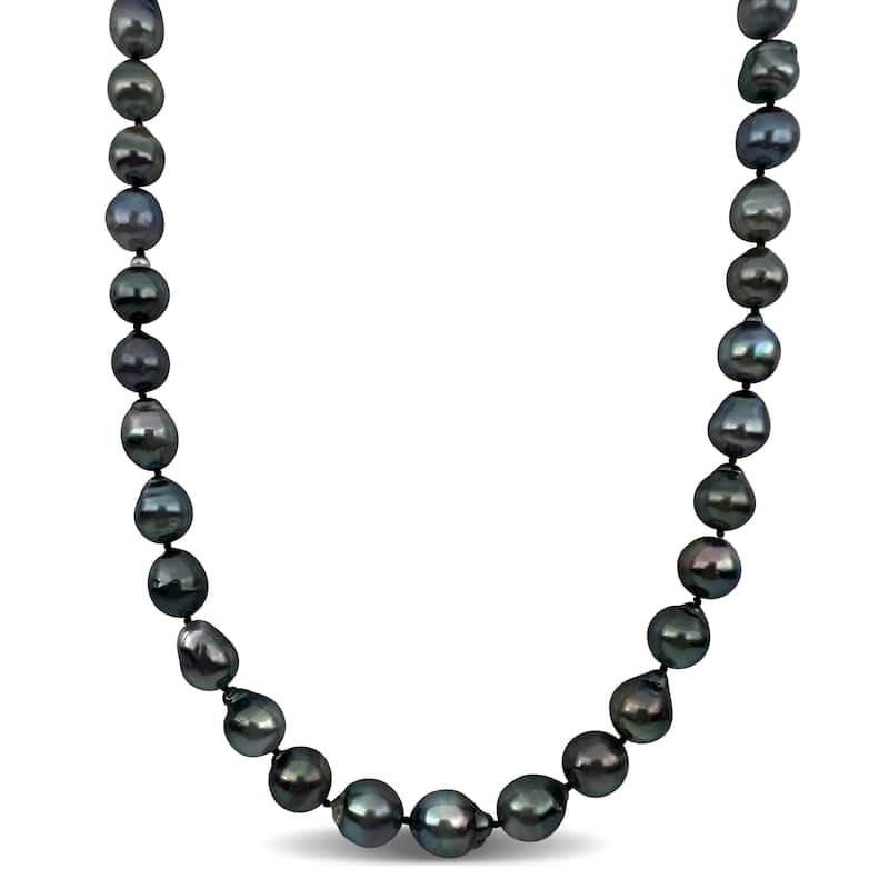 Miadora 8-10mm Black Cultured Tahitian Pearl String Necklace Sterling Silver Clasp - 18 in