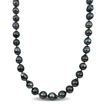 Miadora 8-10mm Black Cultured Tahitian Pearl String Necklace Sterling Silver Clasp - 18 in