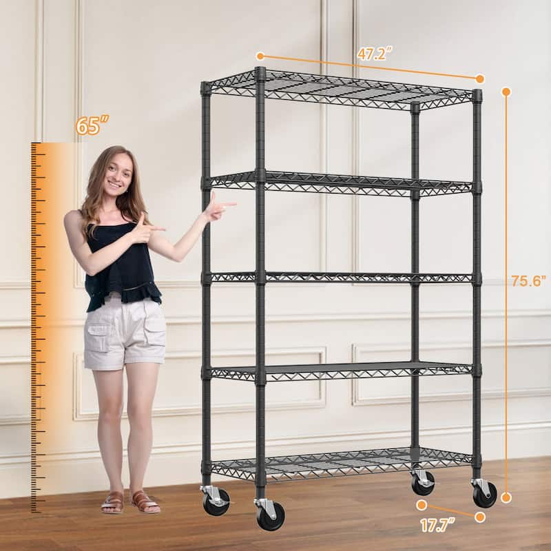 5-Shelf Storage Shelves, Wire Shelving Heavy Duty Metal Storage Shelving Unit Adjustable Garage Shelving Rack