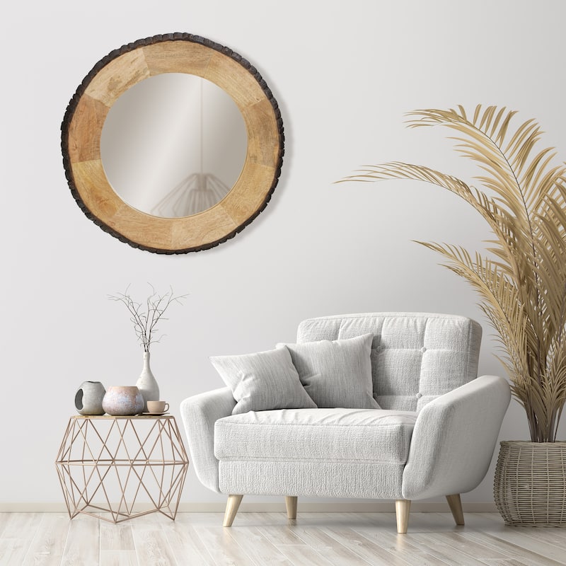 Meredith Round Live Edge Wood Wall Mirror by River of Goods - 30.5" x 1" x 30.5"