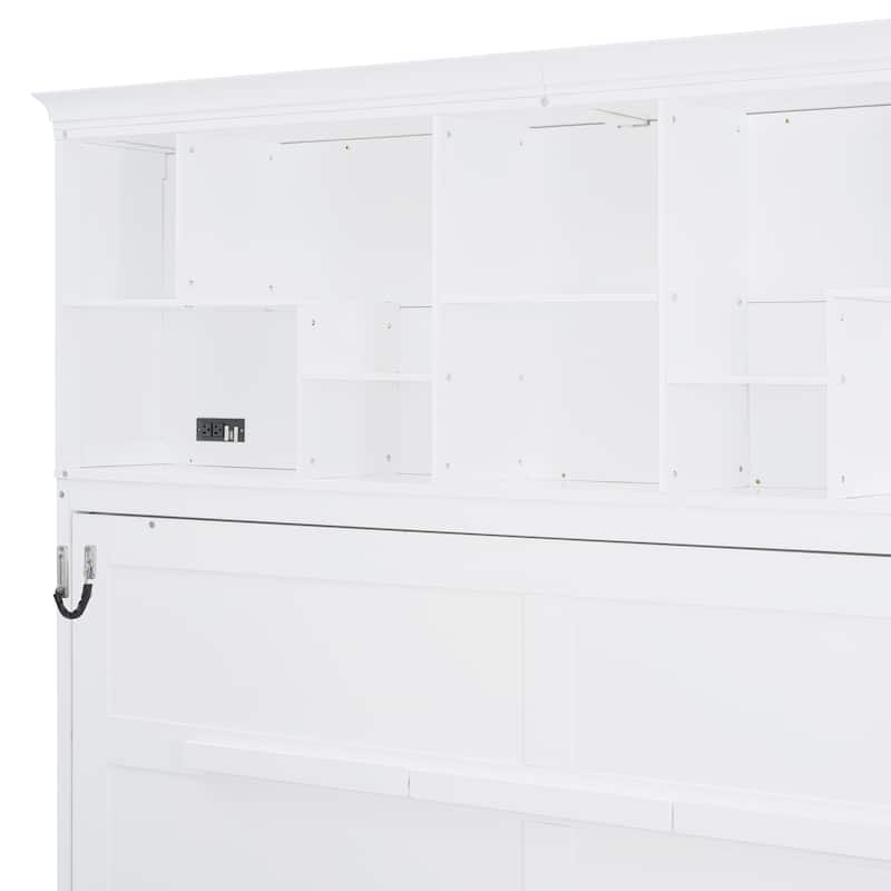Queen Murphy Wall Bed with Top Shelves and USB Charging Port