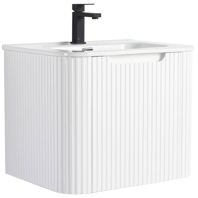 Caskvalley Modern Bathroom Vanity with Straight Fluted Design - Sink Included - 24" - White