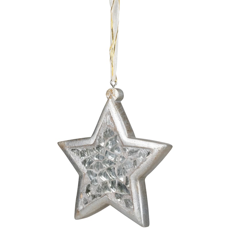 Star Mosaic Style Christmas Ornament - 3.5" - Silver
